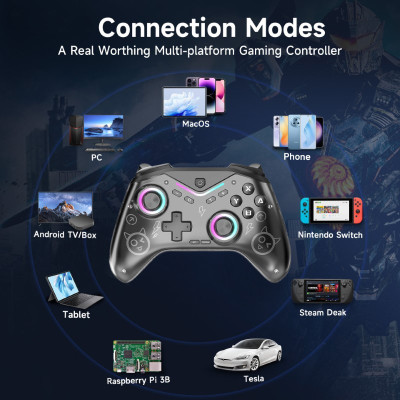 Gamepad tay game Không dây Bluetooth CM619 led RGB cho máy tính, laptop, smartphone, máy tính bảng, máy game hàng nhập khẩu