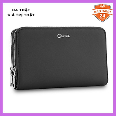 Clutch, Ví Cầm Tay Gence Thời Trang Nam Da Bò Taiga Cao Cấp HT21 Đen - 2 Khóa