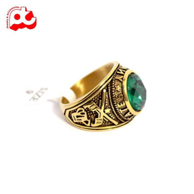 Nhẫn nam cao cấp thời trang titan thép không gỉ kiểu nhẫn mỹ mạ vàng trangsucpt đá xanh lá PTNNA219