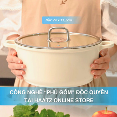Nồi Phủ Gốm Xtrema Chống Dính Haatz Size 24cm, Dùng mọi loại bếp, An toàn, Hàng Chính Hãng Bảo Hành 24 tháng
