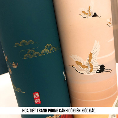 Bình Giữ Nhiệt Bình Nước Họa Tiết Tranh Phong Cảnh Retro Phong Cách Nhật Bản  DRU - Hàng Chính Hãng