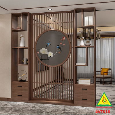 Vách ngăn phòng khách, vách ngăn tủ kệ bằng gỗ 4VTK15- Nội thất lắp ráp Viendong adv