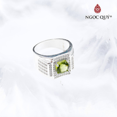 Nhẫn bạc nam mặt đá peridot 20mm mệnh hỏa, mộc - Ngọc Quý Gemstones