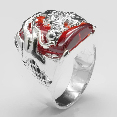 Nhẫn Nam Bạc Hiểu Minh NA361 - Rồng Ôm Ngọc Đỏ - Bảo Hành Vĩnh Viễn ( Hàng Chính Hãng )