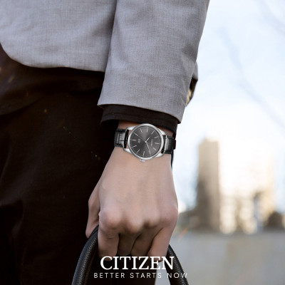 Đồng Hồ Nam Citizen Pin-Quartz Dây Da BH5001-05H - Mặt Xám Đen (42mm)