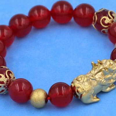 Chuỗi tay Thạch Anh Đỏ 10 ly mix Tỳ Hưu inox VTAOTHTRHKHB10 - hợp mệnh Hỏa, mệnh Thổ