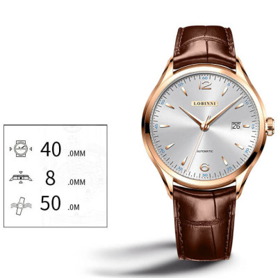 Đồng hồ nam chính hãng LOBINNI L16005-1 fullbox,Kính sapphire ,chống xước,chống nước,mặt trắng vàng dây da nâu xịn, thép không gỉ 316L,Đồng hồ cơ (Automatic) bảo hành 24 tháng, Mới 100%,thiết kế đơn giản trẻ trung và sang trọng