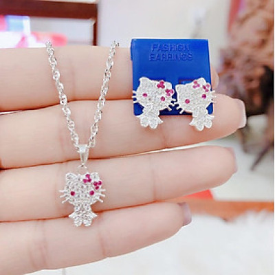 Bộ trang sức trẻ em mặt Kitty chất liệu bằng bạc MS205