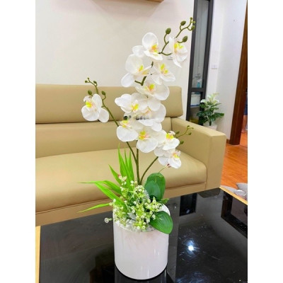 Bình lan hồ điệp giả - kèm chậu đầy đủ phụ kiện - Cây giả, hoa lụa Decor trang trí nhà cửa