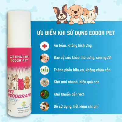 Khử mùi hôi thú cưng cao cấp Eodor Pet 150ml. Công nghệ vi bọc phân tử đến từ Hoa Kỳ