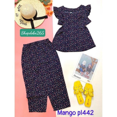 Đồ bộ nữ, đồ ngủ mặc nhà lửng 9 tấc vải lụa mango cao cấp họa tiết hoa nhí size 47-60kg.