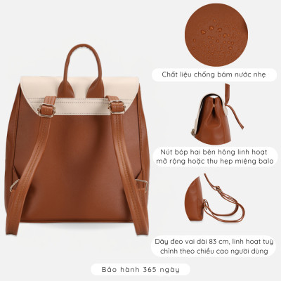 Balo nữ công sở nhỏ gọn, balo da nữ phối màu FBP2 - 4327