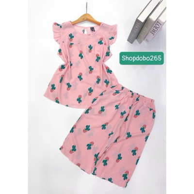 Đồ bộ nữ,đồ ngủ mặc nhà lửng tay cánh tiên vải lanh mềm,mát BL 169 hoạ tiết dễ thương size 45-70kg.