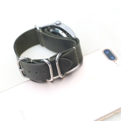 Dây đồng hồ NATO (dây Zulu) da sáp Xanh Rêu Handmade