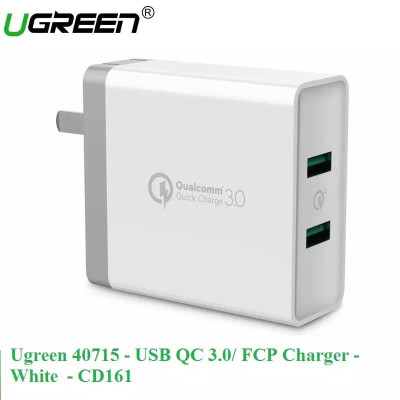 Ugreen UG40715CD161TK 36W màu Trắng Củ sạc nhanh 2 cổng USB chuẩn QC 3.0 - HÀNG CHÍNH HÃNG