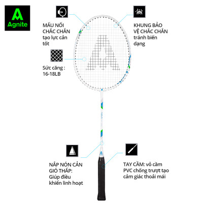 Cặp vợt cầu lông cán liền quấn cao su Agnite - Họa tiết khỏe khoắn - Kèm bao vợt cao cấp và cầu lông - 2 chiếc - Hàng chính hãng - F2110
