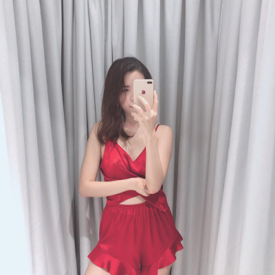 Đồ bộ ngủ lụa, đồ bộ mặc nhà, đồ ngủ lụa cao cấp-màu đỏ đô