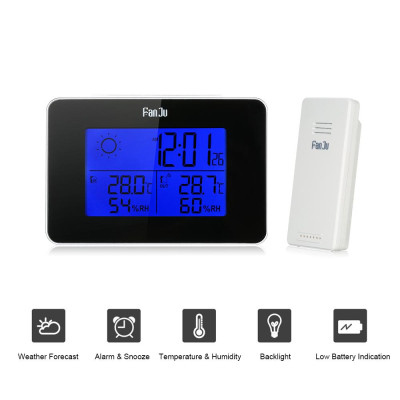 Đồng hồ để bàn kỹ thuật số không dây,hiển thị màn hình LCD, Chức năng Dự báo thời tiết, định dạng 12H / 24H