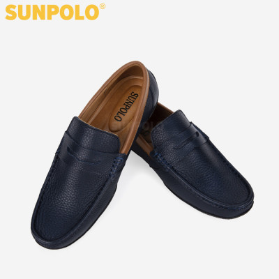 Giày Mọi Nam Da Bò SUNPOLO MU2588 (Xanh Navy)