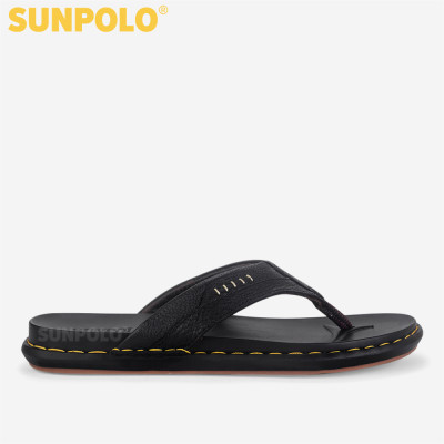 Dép Kẹp Nam Da Bò SUNPOLO KEP029 May đế chắc chắn (Đen)