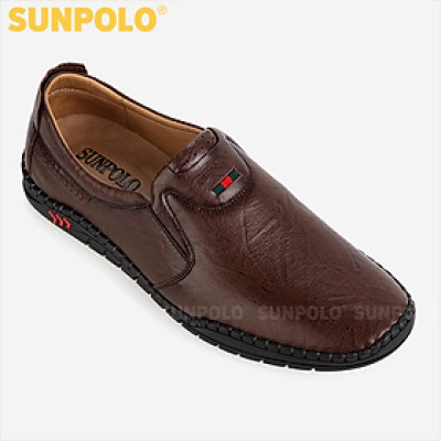 Giày Mọi Nam Da Bò SUNPOLO SU5055 Đế may khâu bền bỉ (Đen)