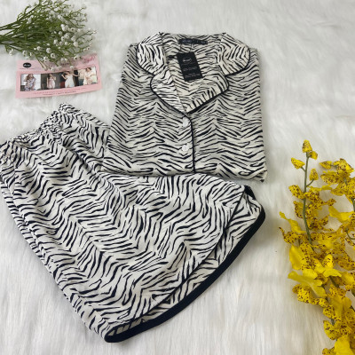 Đồ bộ mặc nhà nữ Pijama lụa VILADY - B136 kiểu đồ bộ ngắn họa tiết vằn đen siêu dễ thương, chất liệu lụa Pháp ( lụa latin)