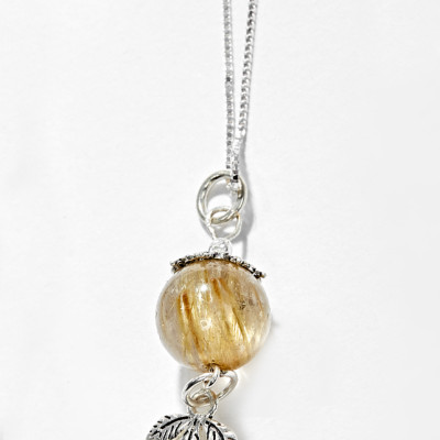 Dây Chuyền Mặt Đá Thạch Anh Tóc Vàng Phối 3 Lá Bạc Ngọc Quý Gemstones