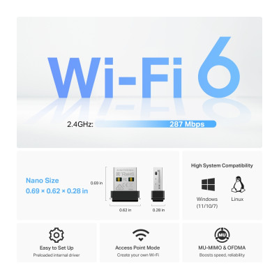 USB WIFI 6 TP-Link Archer TX1U Nano | AX300 2.4Ghz | Cắm và chạy | AP Mode | Bảo hành 2 năm | Hàng Chính Hãng