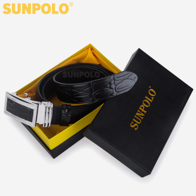 Thắt Lưng, Dây Nịt Nam Da Bò SUNPOLO Khóa cài tự động BSAL02 (Đen)