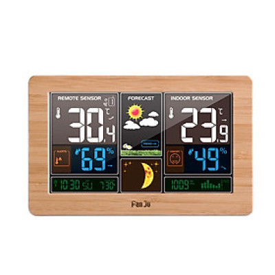 Đồng hồ đa chức năng không dây FanJu, màn hình lớn, hiển thị thời gian, nhiệt độ, độ ẩm, tuần trăng…