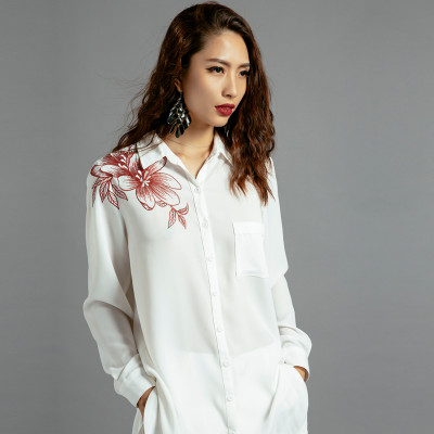 Áo Sơ Mi Nữ Oversized Áo Thêu TOP120 Thời trang thiết kế Hity (Trắng Kim Cương)