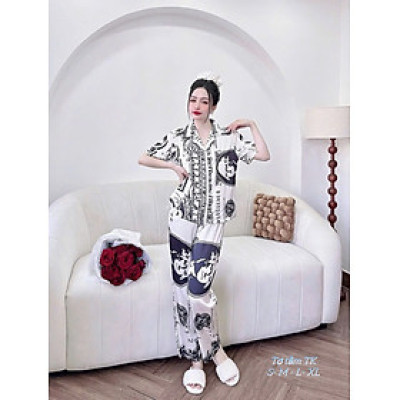 Đồ bộ ngủ Pyjama lụa tơ tay ngắn quần dài pattern