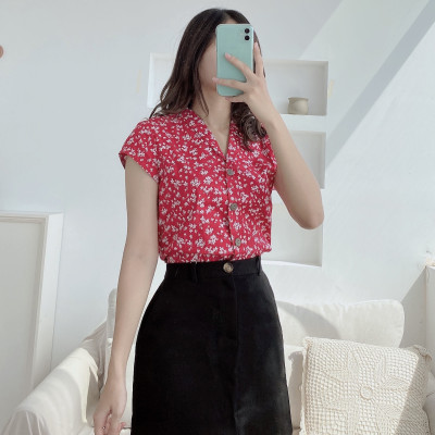 Áo sơ mi nữ ngắn tay cổ sam đủ các họa tiết đẹp Michaelmas Daisy Blouse  Burny A3001265