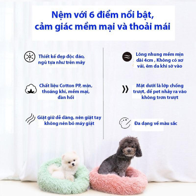 Nệm cho Chó Mèo, hình tròn giữ ấm, tổ ấm áp , đủ màu sắc, kích thước 60cm - 1m2