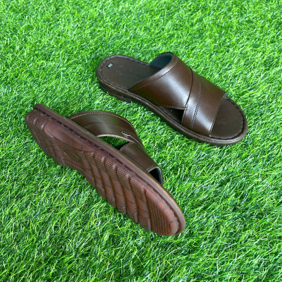 Dép nam quai ngang đế cao 2.5cm Trường Hải da bò full màu nâu, đen DN146