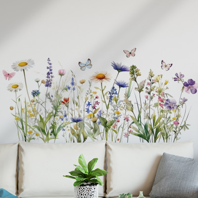 Sticker Giấy Dán Tường Decal Dán tường Tranh Dán Tường Trang Trí Tường Mẫu Cánh Đồng Hoa Bướm ZDB-2720