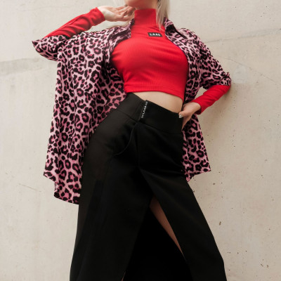 Áo somi tay ngắn beo hồng