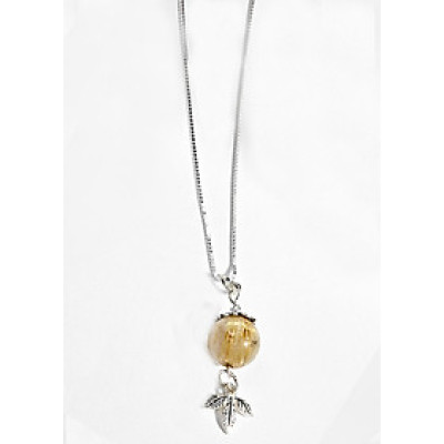 Dây Chuyền Mặt Đá Thạch Anh Tóc Vàng Phối 3 Lá Bạc Ngọc Quý Gemstones