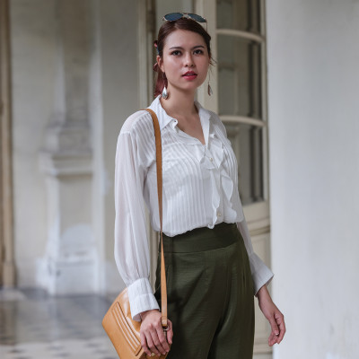 Áo Sơ Mi Áo Kiểu Nữ Đẹp Thời trang thiết kế Hity TOP119 (Trắng Kim Cương)