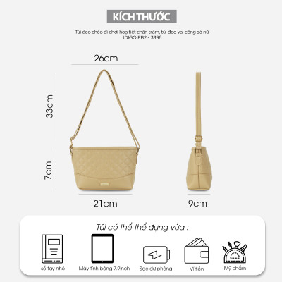 Túi xách nữ đeo vai công sở IDIGO FB2 - 3396, túi đeo chéo nữ đi chơi họa tiết chần trám