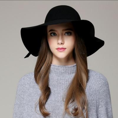 Mũ chống nắng rộng vành nữ nón đi biển màu đen fedora dona22030810