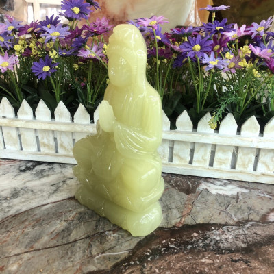 Tượng Phật Bà Quan Âm ngồi đài sen đá ngọc Onyx - Cao 20 cm