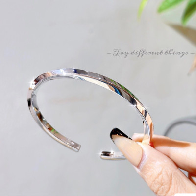 Vòng Tay, Lắc Tay Nữ Bạc Nguyên Chất S99 Trơn Xoắn Bản Đặc Bóng Đẹp Bạc Hiểu Minh LTU582