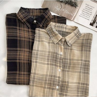 Áo Sơ Mi Dài Tay Dáng Rộng Họa Tiết Kẻ Sọc Thời Trang Cho Nữ Haint Boutique