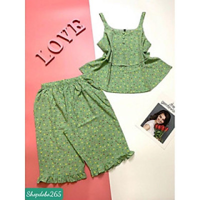 Bộ ngủ 2 dây,đồ bộ nữ,đồ ngủ mặc nhà lửng vải lụa BL 22 hoạ tiết hoa nhí siêu cưng.