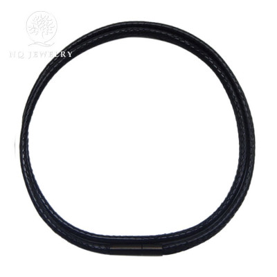 Dây da dây chuyền đeo cổ khóa inox đen cao cấp -  Ngọc Quý Gemstones