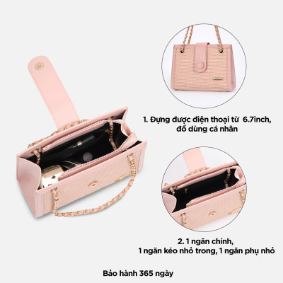 Túi xách nữ đeo vai công sở phom đứng, túi đeo chéo nữ họa tiết đan mây phối dây xích IDIGO FB2 - 5061