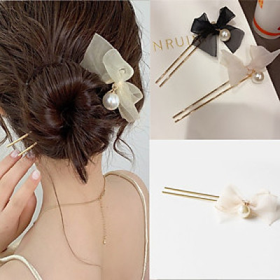 Trâm cài tóc chữ U trâm búi tóc cài tóc nơ ngọc trai nữ tính Hàn Quốc