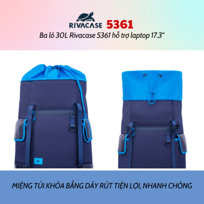 Balô 30L Rivacase 5361 Để Vừa laptop 17.3" - Bảo Hành 24 Tháng - Hàng Chính Hãng