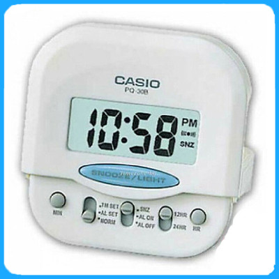 Đồng Hồ Báo Thức Du Lịch - Để Bàn Điện Tử Casio PQ-30B-7DF Màu Trắng 6X6 cm